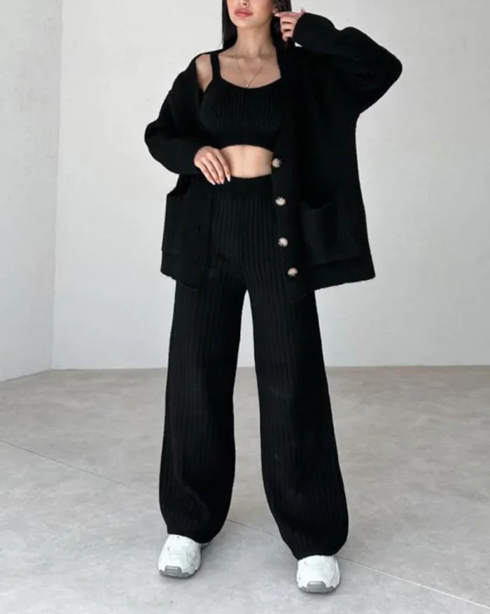 Long Knitted Three-Piece Set