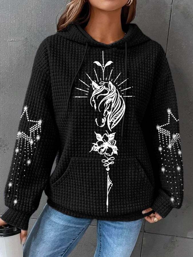 Women's Western Horse Art Print Long Sleeve Hoodie