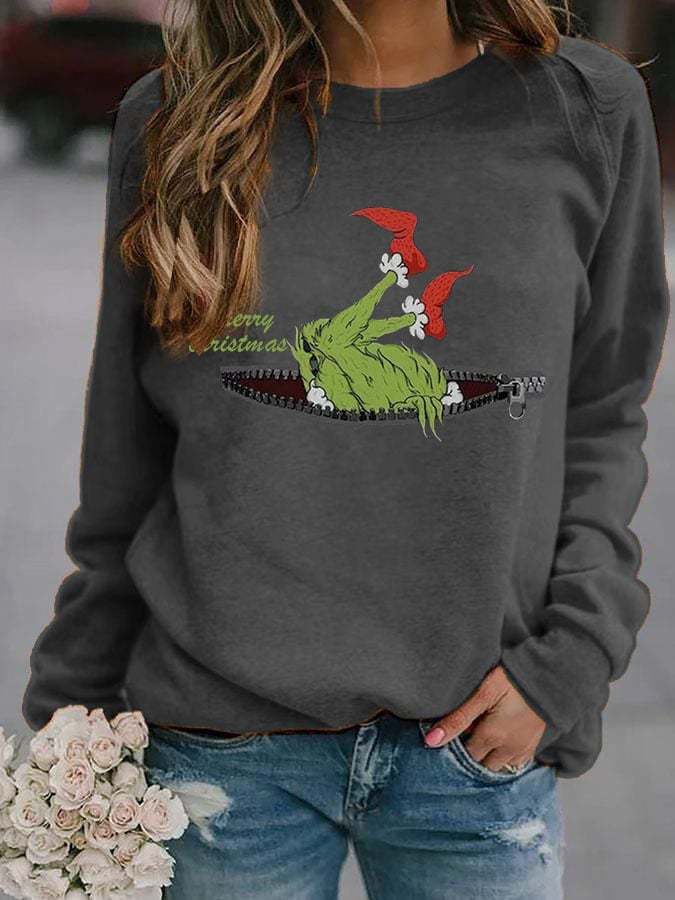 Women's Casual Merry Chrismas Print Long Sleeve Sweatshirt