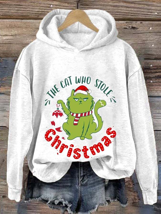 Women's The Cat Who Stole Christmas Print Casual Hoodie