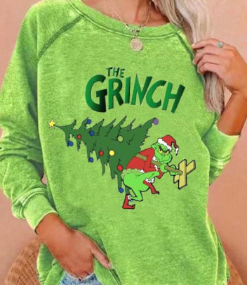 Women Grinch Christmas Tree Print Casual Sweatshirt