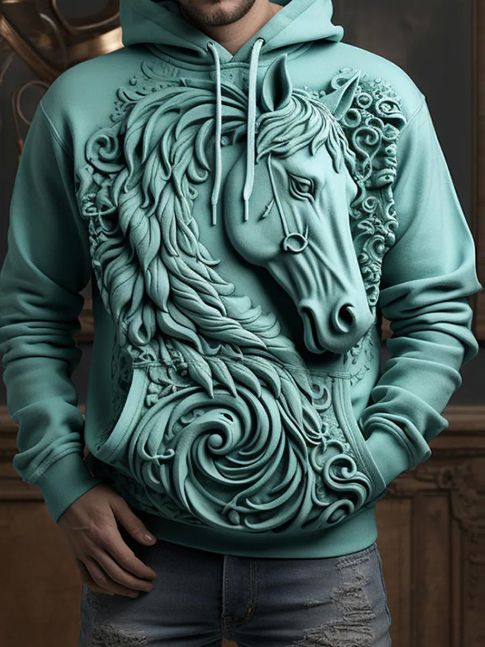 Western Art Horse Print Long Sleeve Hoodie