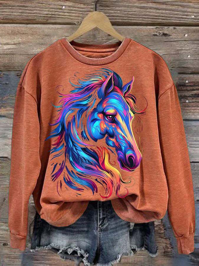 Women's Western Animal Horse Print Casual Sweatshirt