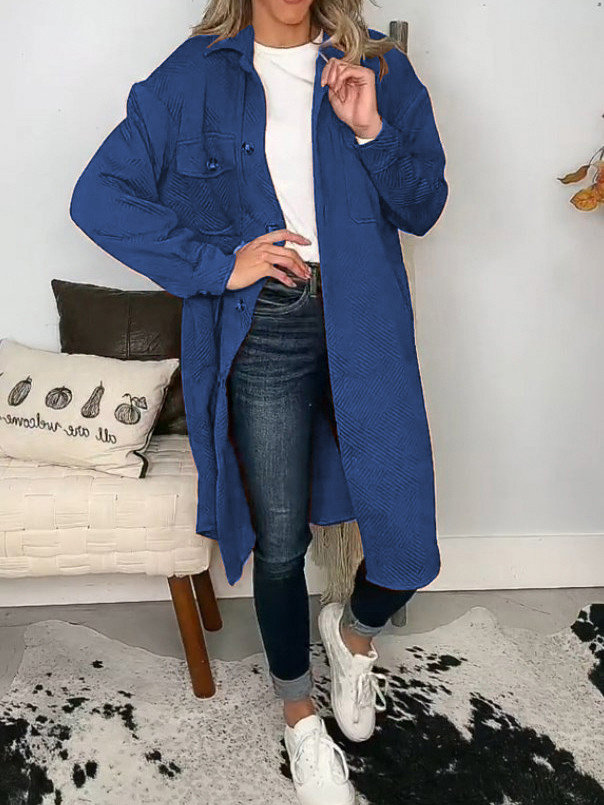 Textured Casual Long Jacket Outerwear