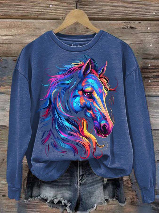 Women's Western Animal Horse Print Casual Sweatshirt