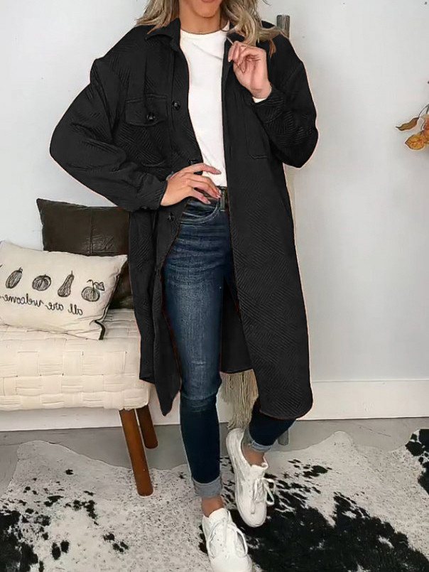 Textured Casual Long Jacket Outerwear