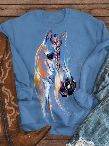 Winter Retro Horse Art Print Sweatshirt