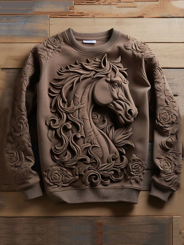 Vintage Western Horse Print Casual Sweatshirt