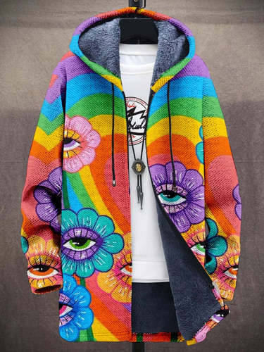 Men's Fashion Hippie Colorful Plush Thick Long-Sleeved Sweater Coat Cardigan