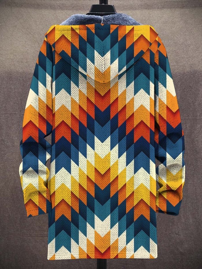 Men's Art Colorful Geometry Long-Sleeved Fleece Sweater Coat Cardigan