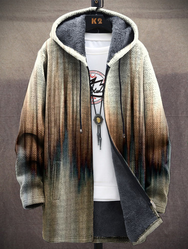 Unisex Gradient Art Print Warm Plush Long Sleeve Jacket Cardigan