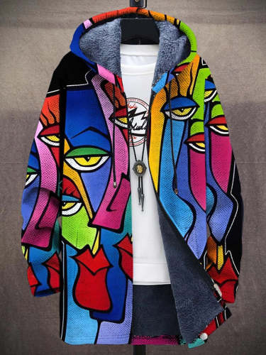 Men's Color Oil Painting Plush Thick Long-Sleeved Sweater Coat Cardigan