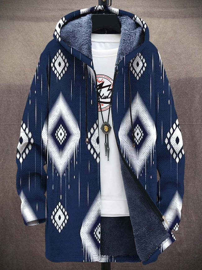 Unisex Simple Geometric Art Pattern Plush Thick Long-Sleeved Sweater Coat Cardigan