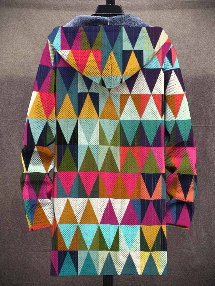 Men's Geometry Print Plush Thick Long-Sleeved Sweater Coat Cardigan