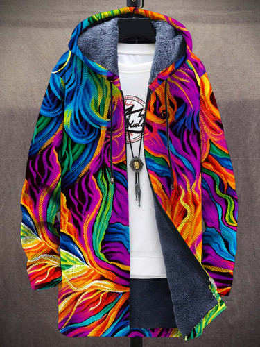 Unisex Multicolor Gradient Art Print Plush Thick Long-Sleeved Sweater Coat Cardigan