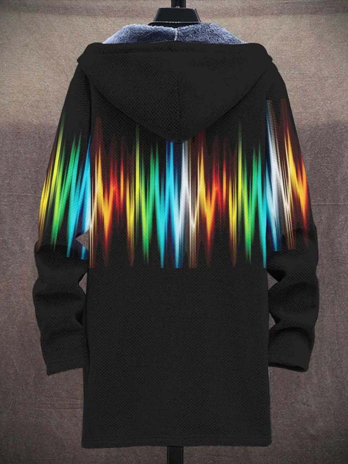 Men's Rainbow Beam Art Print Plush Thick Long-Sleeved Sweater Coat Cardigan
