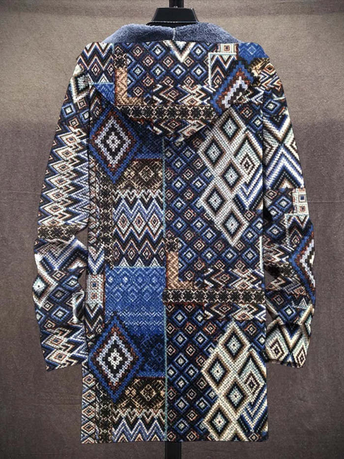 Men's Art Print Plush Thick Loose Long-Sleeved Coat Cardigan