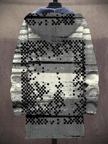 Unisex Retro Geometric Art Pattern Plush Thick Long-Sleeved Sweater Coat Cardigan