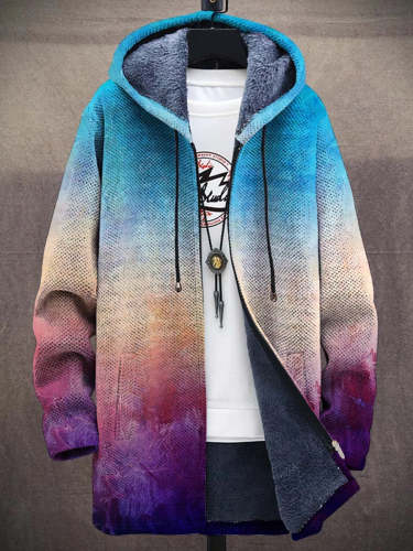 Men's Rainbow Art Print Plush Thick Long-Sleeved Sweater Coat Cardigan
