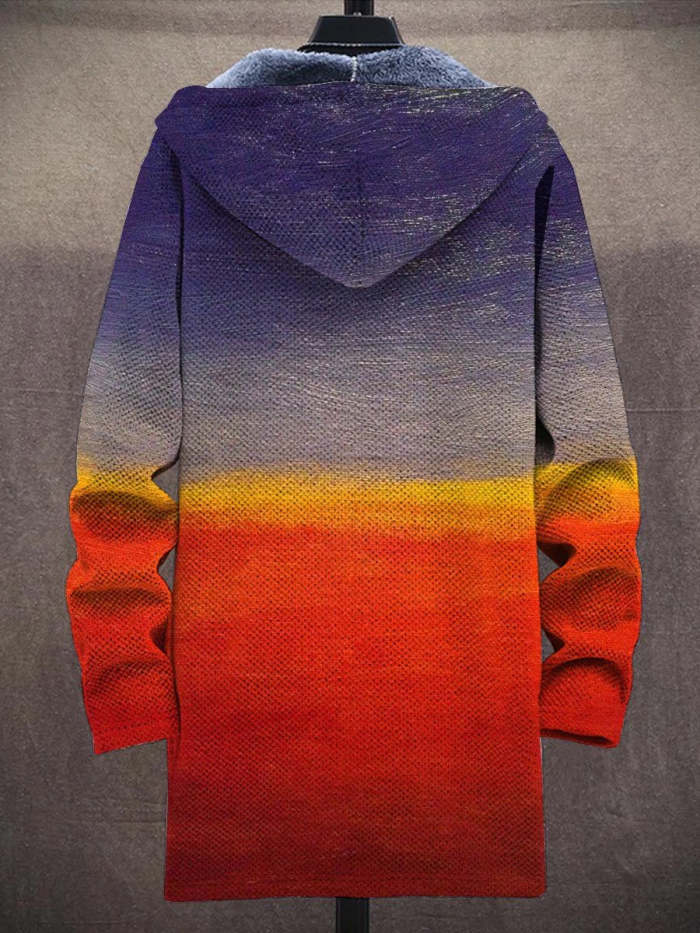 Men's Color Gradient Art Plush Thick Long-Sleeved Sweater Coat Cardigan