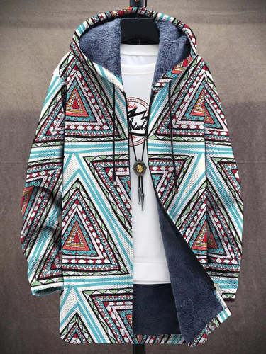 Unisex Tribal Pattern Plush Thick Long-Sleeved Sweater Coat Cardigan