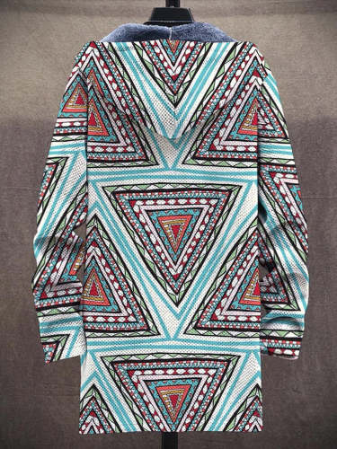 Unisex Tribal Pattern Plush Thick Long-Sleeved Sweater Coat Cardigan