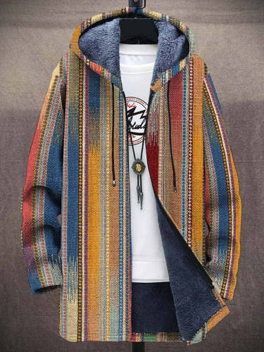 Men's Art Color Long-Sleeved Fleece Sweater Coat Cardigan