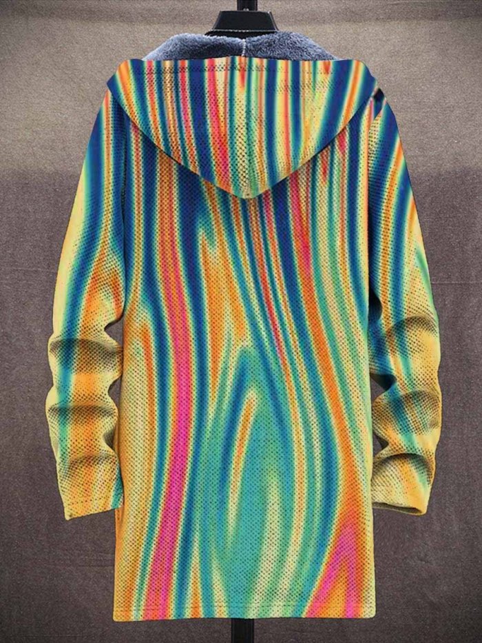 Men's Art Print Plush Thick Long-Sleeved Sweater Coat Cardigan
