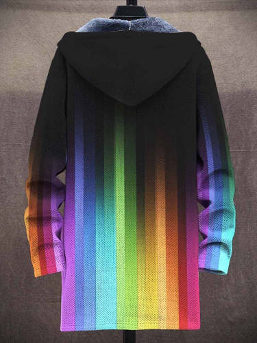 Men's Rainbow Art Print Plush Thick Long-Sleeved Sweater Coat Cardigan