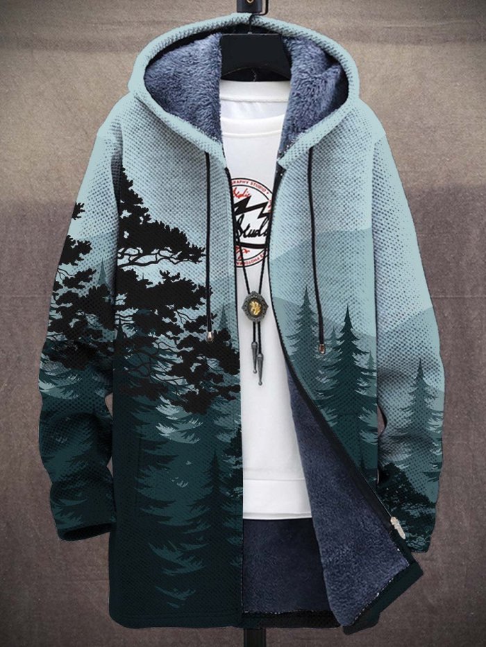 Men's Art Watercolor Forest Colorful Long-Sleeved Fleece Sweater Coat Cardigan