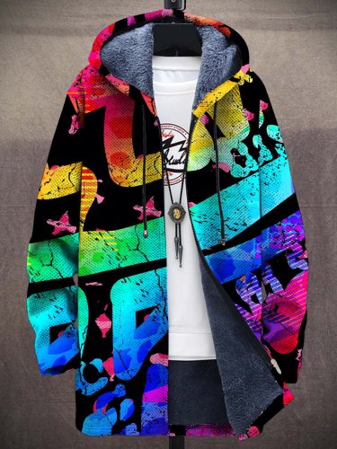 Unisex Rainbow Gradient Art Plush Thick Long-Sleeved Sweater Coat Cardigan