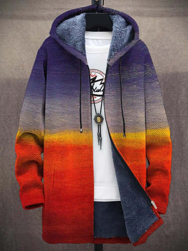Men's Color Gradient Art Plush Thick Long-Sleeved Sweater Coat Cardigan