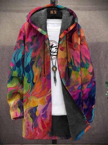Unisex Rainbow Art Pattern Long-Sleeved Fleece Cardigan Jacket