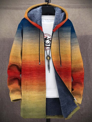 Unisex Plush Thick Gradient Print Art Long-Sleeved Sweater Coat Cardigan