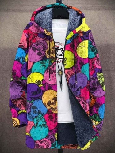 Men's Rainbow Skull Print Thick Loose Long-Sleeved Coat Cardigan