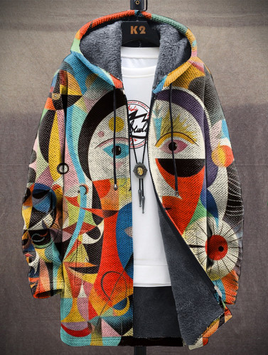 Unisex Art Print Warm Plush Long Sleeve Jacket Cardigan