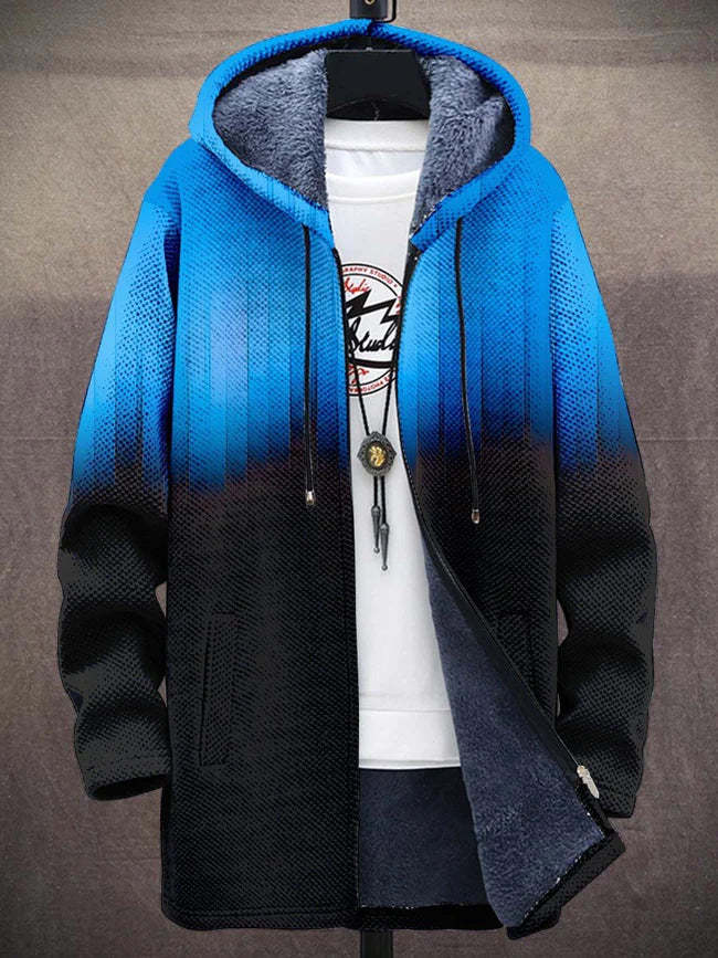 Men's Art Gradient Plush Thick Long-Sleeved Sweater Coat Cardigan