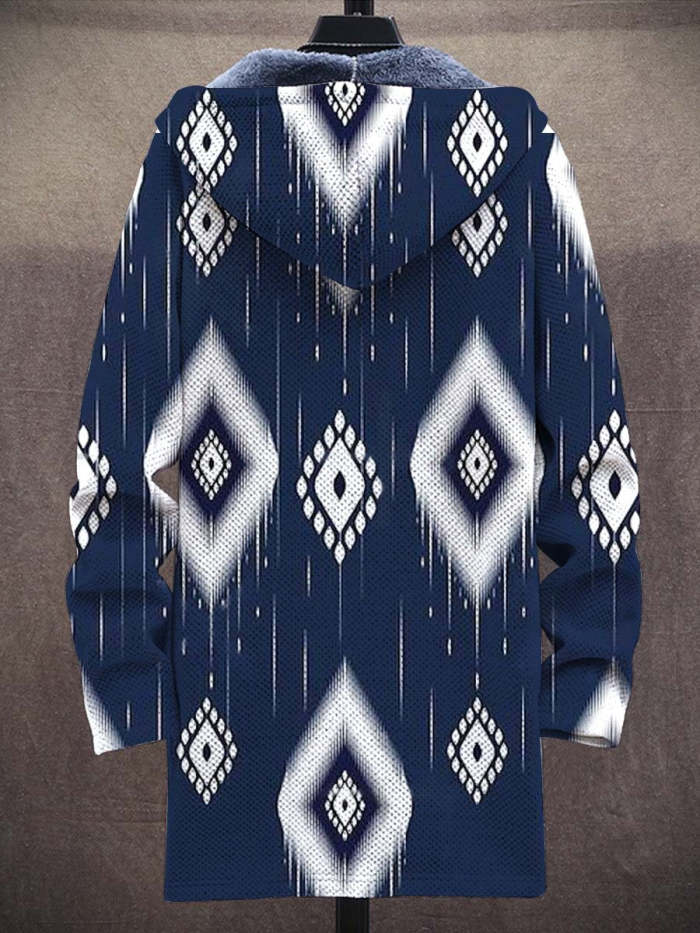 Unisex Simple Geometric Art Pattern Plush Thick Long-Sleeved Sweater Coat Cardigan