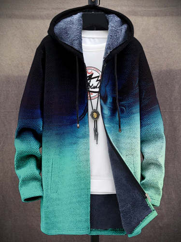 Unisex Plush Geometry Art Casual Print Thick Long-Sleeved Sweater Coat Cardigan