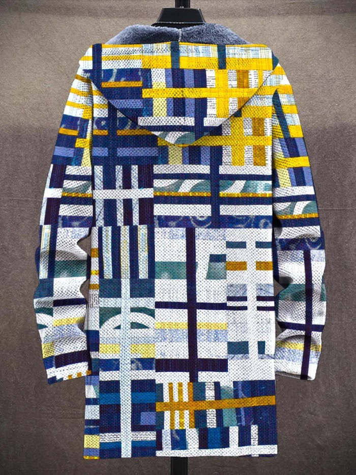 Unisex Vintage Geometric Gradient Art Print Plush Thick Long-Sleeved Sweater Coat Cardigan