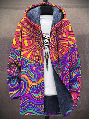 Men's Hippie Print Plush Thick Long-Sleeved Sweater Coat Cardigan