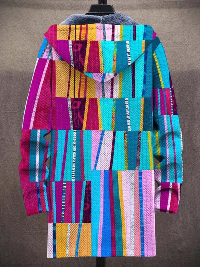 Unisex Vintage Geometric Gradient Art Print Plush Thick Long-Sleeved Sweater Coat Cardigan