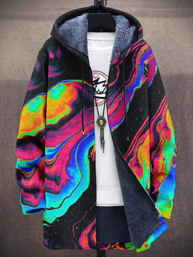 Men's Fashion Hippie Colorful Plush Thick Long-Sleeved Sweater Coat Cardigan
