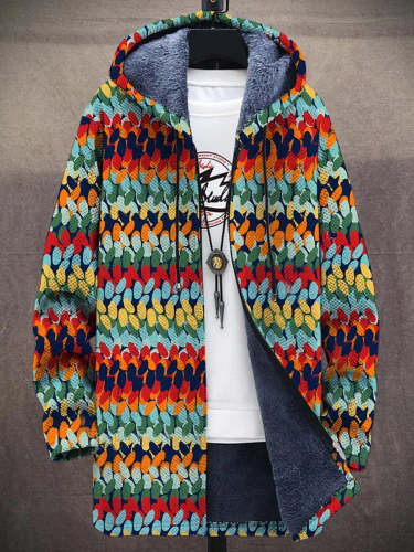 Unisex Color Art Plush Thick Long-Sleeved Sweater Coat Cardigan