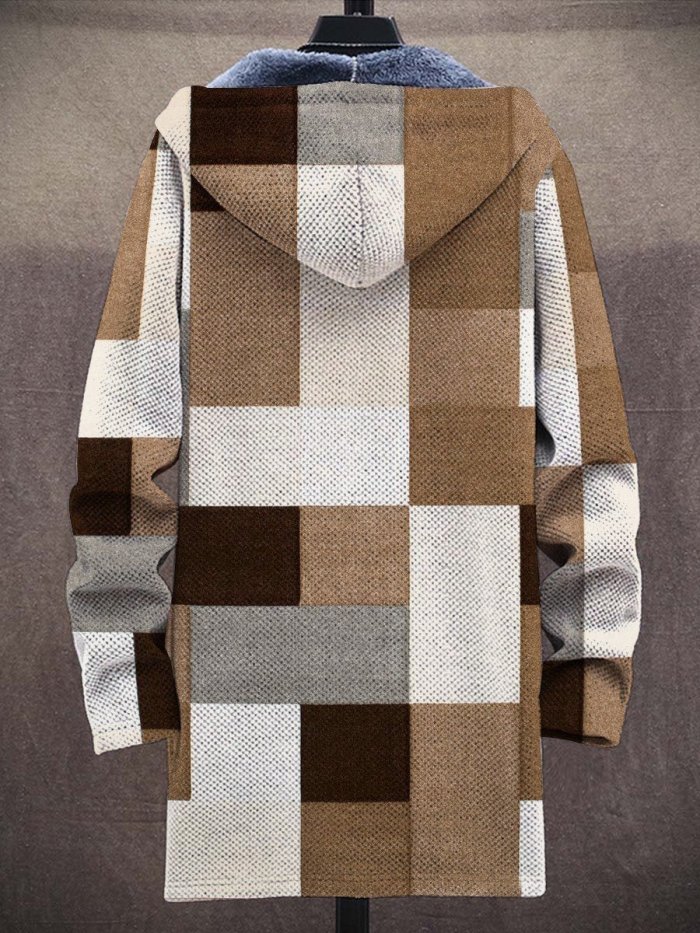 Unisex Fashion Khaki Geometric Simplicity Plush Thick Long-Sleeved Sweater Coat Cardigan