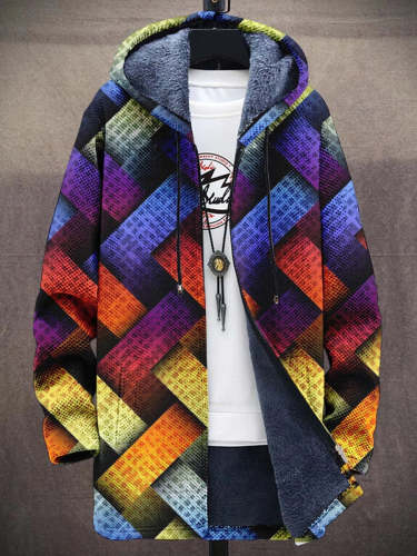 Men's Fashion Colorful Art Plush Thick Long-Sleeved Sweater Coat Cardigan