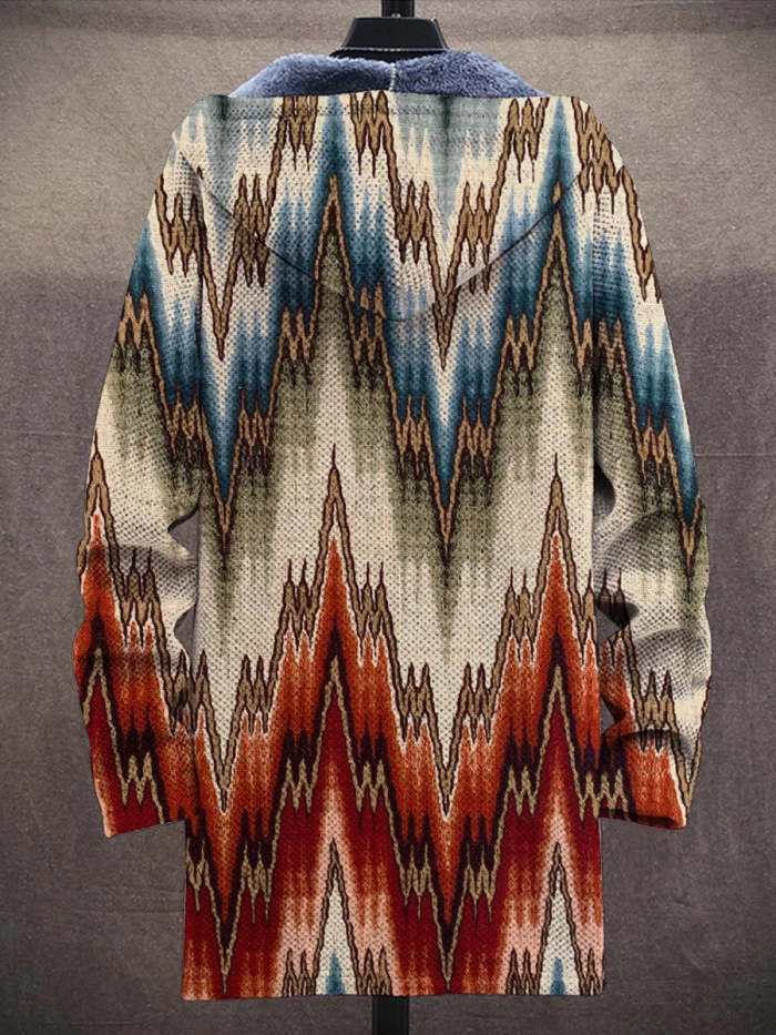 Men's Art Ethnic Pattern Long-Sleeved Fleece Sweater Coat Cardigan