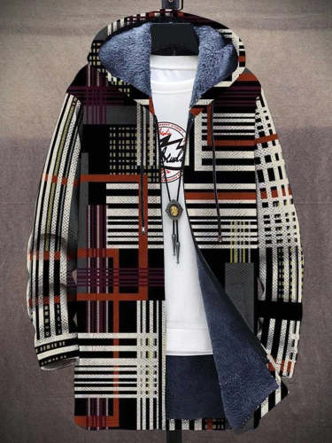 Unisex Vintage Geometric Art Print Plush Thick Long-Sleeved Sweater Coat Cardigan