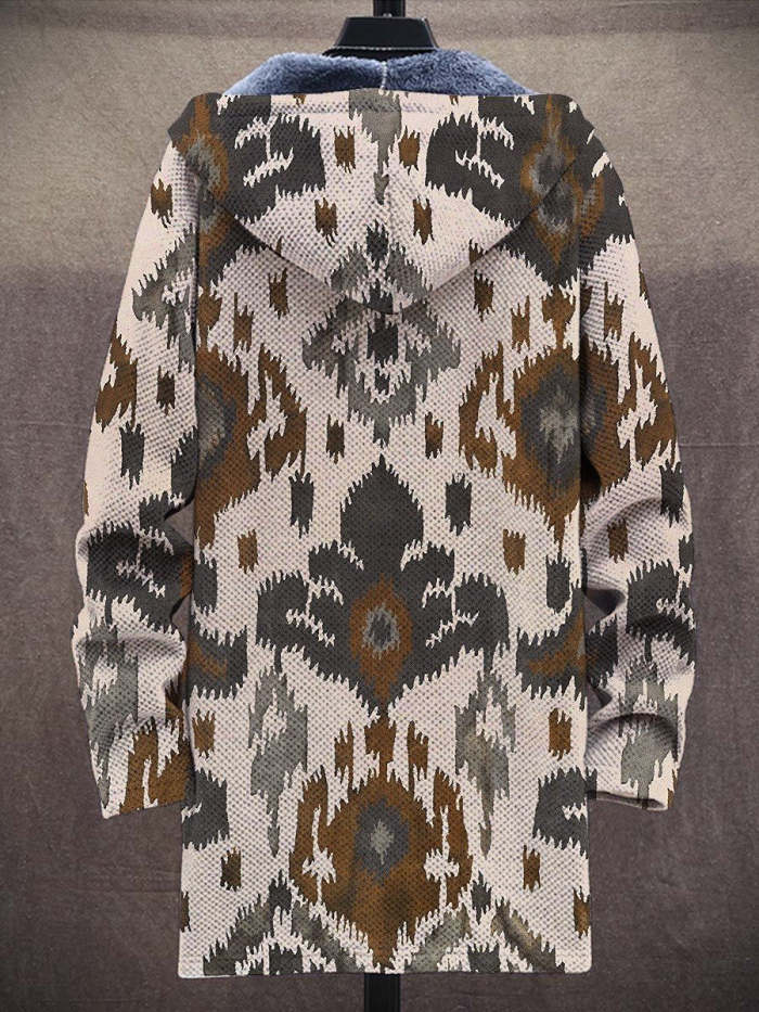 Men's Art Retro Printing Long-Sleeved Fleece Sweater Coat Cardigan