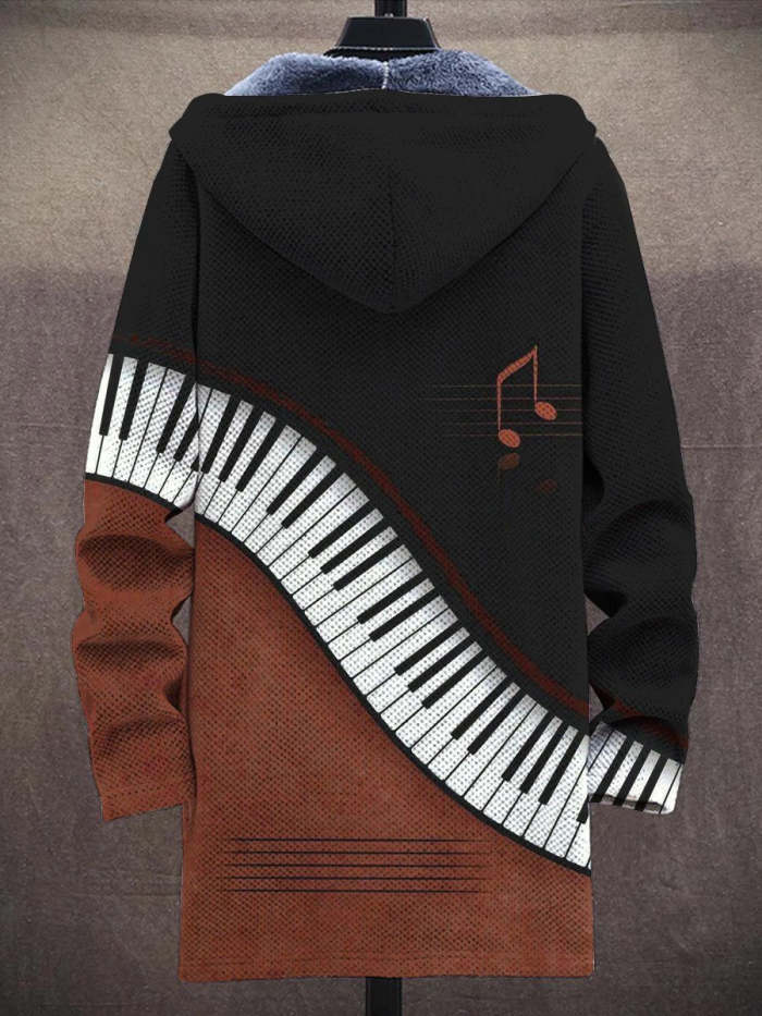 Men's Fashion Piano Music Plush Thick Long-Sleeved Sweater Coat Cardigan